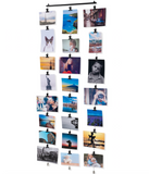 WAJER Metal Picture Display Photo Holder with 3 Metal Cable Strings and 24 Magnetic Clips, Black