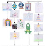 WAJER Metal Picture Display Photo Holder with 3 Metal Cable Strings and 24 Magnetic Clips, Black