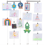 WAJER Metal Picture Display Photo Holder, Kids Crafts and Artwork with 3 Metal Cable Strings and 24 Magnetic Clips, Set of 2, Black