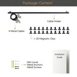 CORDONE Metal Hanging Picture Display Photo Holder with 4 Metal Cable Strings and 20 Magnetic Clips, Black