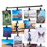CORDONE Metal Hanging Picture Display Photo Holder with 4 Metal Cable Strings and 20 Magnetic Clips, Black