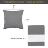 CARRE 2 Pack Decorative Throw Cushion Pillow Cover Cushion Sleeve for 20"x 20" Insert , 100 Percent Cotton, Solid Gray