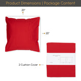 CARRE 2 Pack Decorative Throw Cushion Pillow Cover Cushion Sleeve for 20"x 20" Insert , 100 Percent Cotton, Red