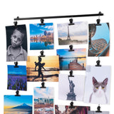 CORDONE Metal Hanging Picture Display Photo Holder with 4 Metal Cable Strings and 20 Magnetic Clips, Set of 2, Black