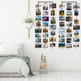 WAJER Metal Picture Display Photo Holder with 3 Metal Cable Strings and 24 Magnetic Clips, Black