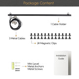 WAJER Metal Picture Display Photo Holder with 3 Metal Cable Strings and 24 Magnetic Clips, Black