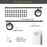 WAJER Metal Picture Display Photo Holder, Kids Crafts and Artwork with 3 Metal Cable Strings and 24 Magnetic Clips, Set of 2, Black