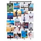 CORDONE Metal Hanging Picture Display Photo Holder with 4 Metal Cable Strings and 20 Magnetic Clips, Black