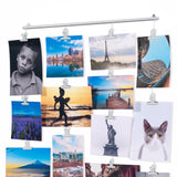 CORDONE Metal Hanging Picture Display Photo Holder with 4 Metal Cable Strings and 20 Magnetic Clips, White