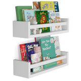 You Have Space Elba Floating Book Shelves for Kids Room Decor, Nursery Shelves for Wall, White Set of 2