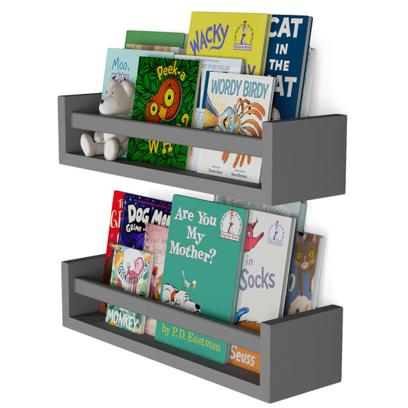 You Have Space Elba Floating Book Shelves for Kids Room Decor, Nursery Shelves for Wall, Gray Set of 2
