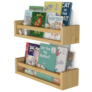 You Have Space Elba Floating Book Shelves for Kids Room Decor, Nursery Shelves for Wall, Natural Finished Set of 2
