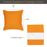 CARRE 2 Pack Decorative Throw Cushion Pillow Cover Cushion Sleeve for 20"x 20" Insert , 100 Percent Cotton, Orange