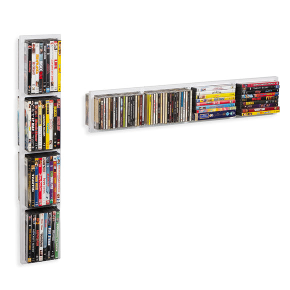 FILM Modern Wall Mount CD DVD Video Game Media Rack Storage Metal Shelf Organizer, Set of 2, White
