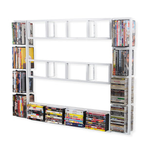 FILM Modern Wall Mount CD DVD Video Game Media Rack Storage Metal Shelf Organizer, Set of 5, White