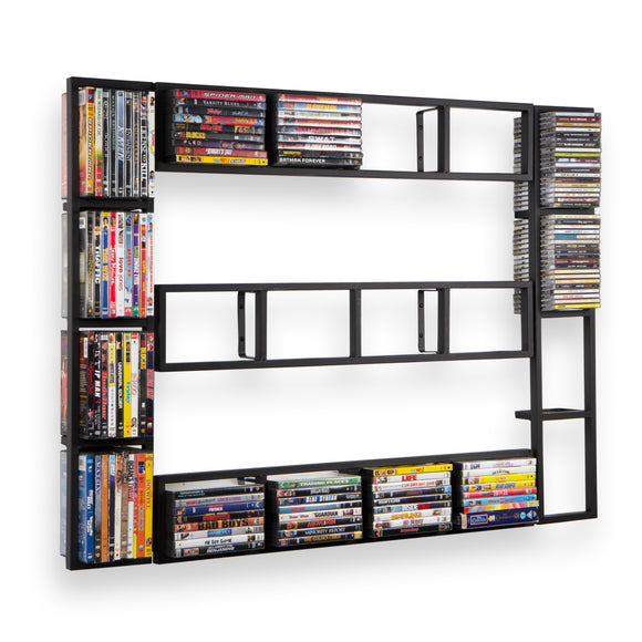 FILM CD DVD Storage Shelf for Wall, 34 Inch Cube Storage Media Shelf and Video Game Organizer, Metal Wall Shelf, Set of 5 , Black