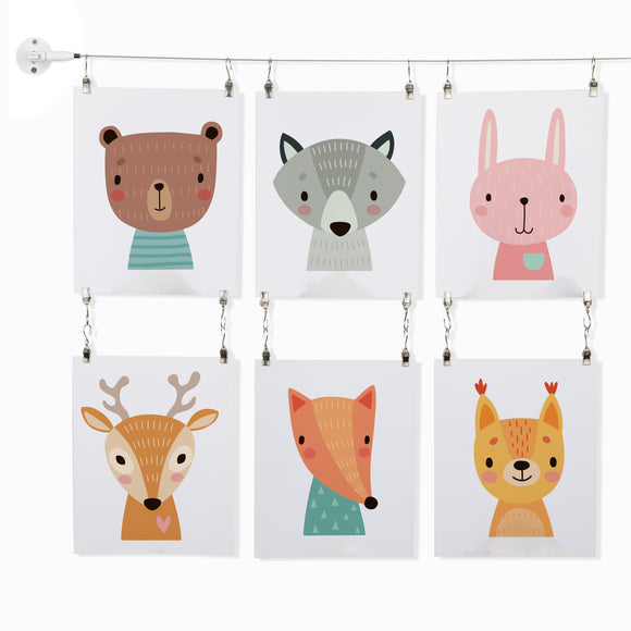 TOTART Picture Hanging Kit and Curtain Rod with 18 Clips for Kids Crafts, Artwork, Tapestry, Stainless Steel, White